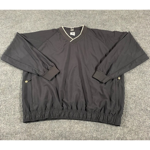 VTG Adidas Jackte Mens Large Black Windbreaker Pullover Pockets Golf Sports Y2K - Picture 1 of 13
